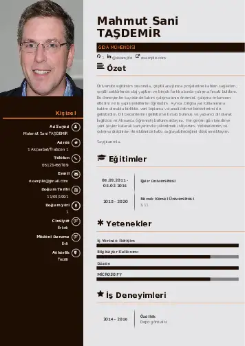 Gıda Mühendisi CV Örnekleri cv indir